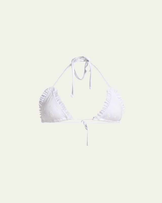 Ruffle-Trim Eyelet Bikini Top